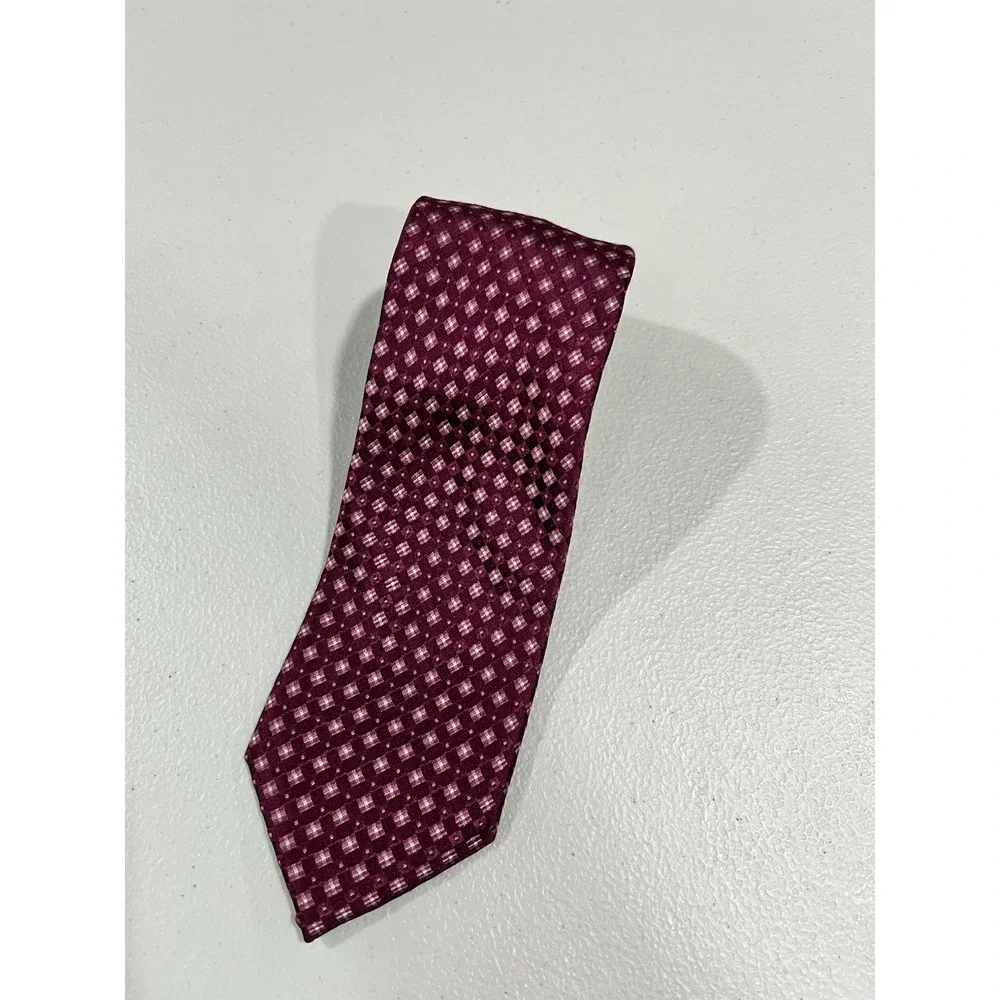 Michael Kors Men's Pointed Woven Tie Burgundy Pink Geometric One Size